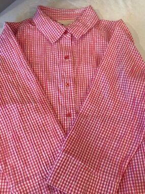 Appleseed's Pink and White Seersucker Shirt, 3/4 Sleeve, L